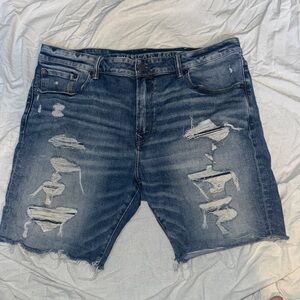 American Eagle Outfitters Distressed Dark Blue Jean Shorts